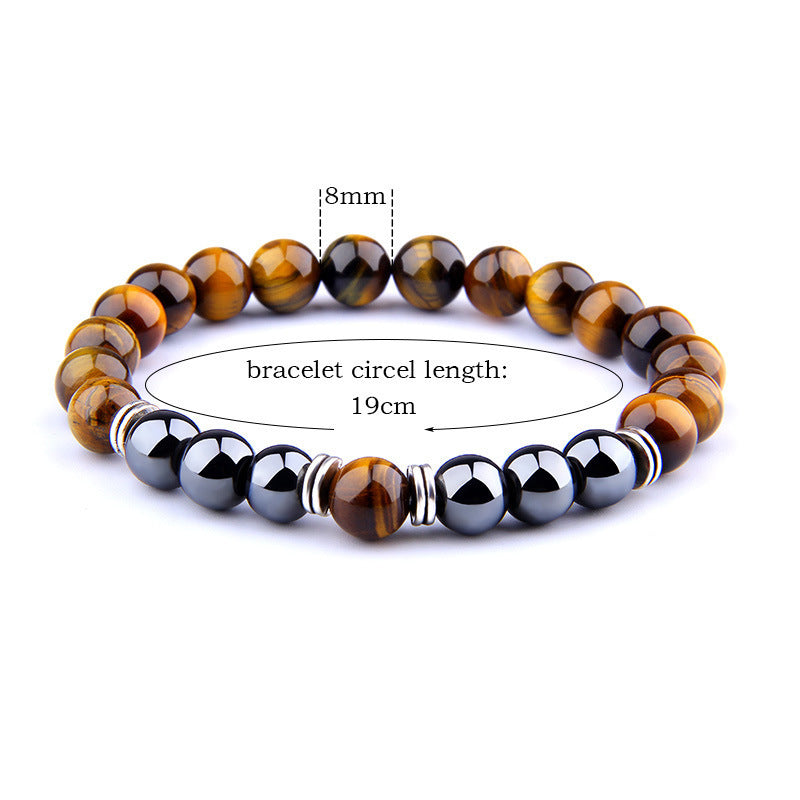 Explosion-Style Yellow Tiger Eye & Black Obsidian Elastic Bracelet — Bold & Protective Beaded Design