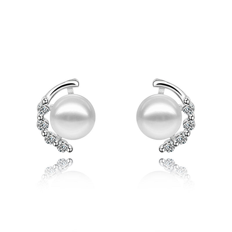 Sparkling Diamond Pearl Earrings Femininity Korean Personality Gift Earrings