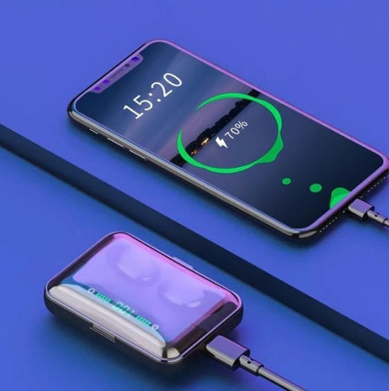 Multifunction Bluetooth 5.0 Headset with 2000 mAh Power Bank — Wireless Binaural Earbuds + Phone Charging Case