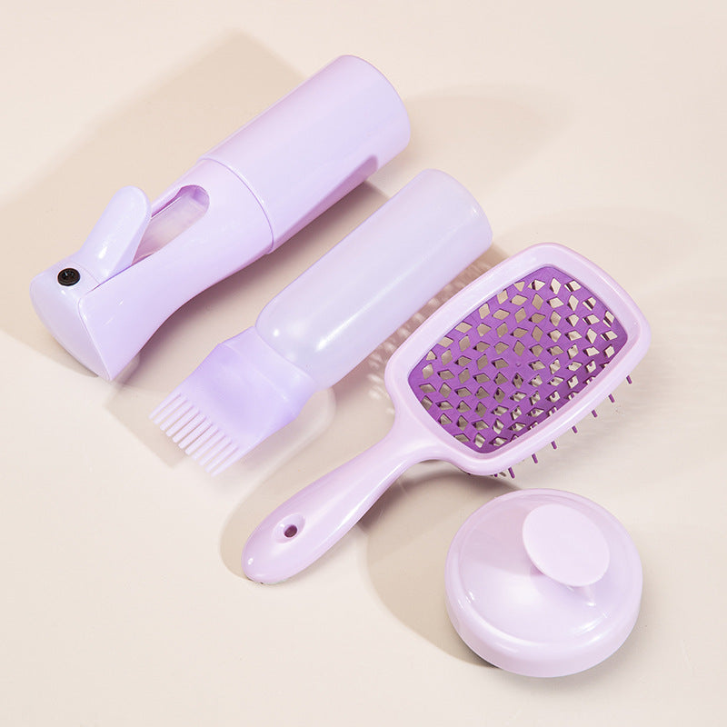 4-Piece Hair Care Kit — High-Pressure Spray Bottle, Silicone Shampoo Brush + Hollow Comb Set