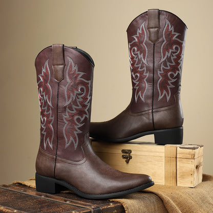 Men's Embroidery Retro High Leg Boot