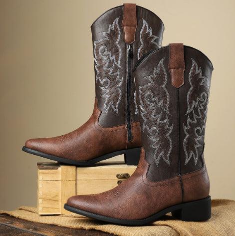 Men's Embroidery Retro High Leg Boot