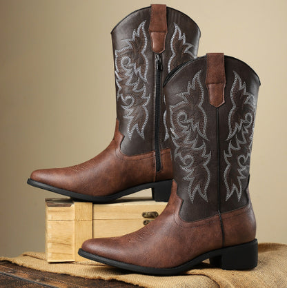 Men's Embroidery Retro High Leg Boot