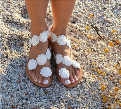 Pu Toe Flowers Flat Bottom Sandals