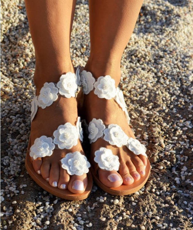 Pu Toe Flowers Flat Bottom Sandals