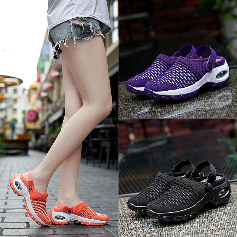 Mesh Air Cushion Sandals and Slippers with Hollow Out Design and Wedge Heel