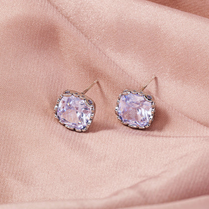 Personality Sparkling Bling Large Square Gemstone Zircon Earrings