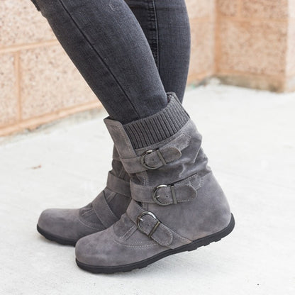 Casual Winter Boots - Strap Buckle