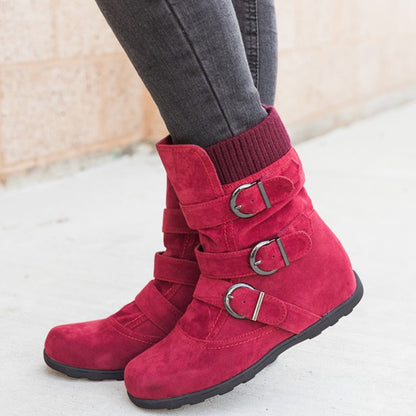 Casual Winter Boots - Strap Buckle