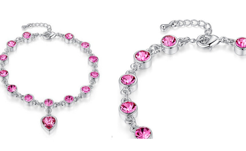 Crystal peach heart sparkling diamond all-match bracelet