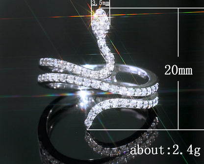 Women's Snake Ring with Sparkling Diamonds and Micro Zircon