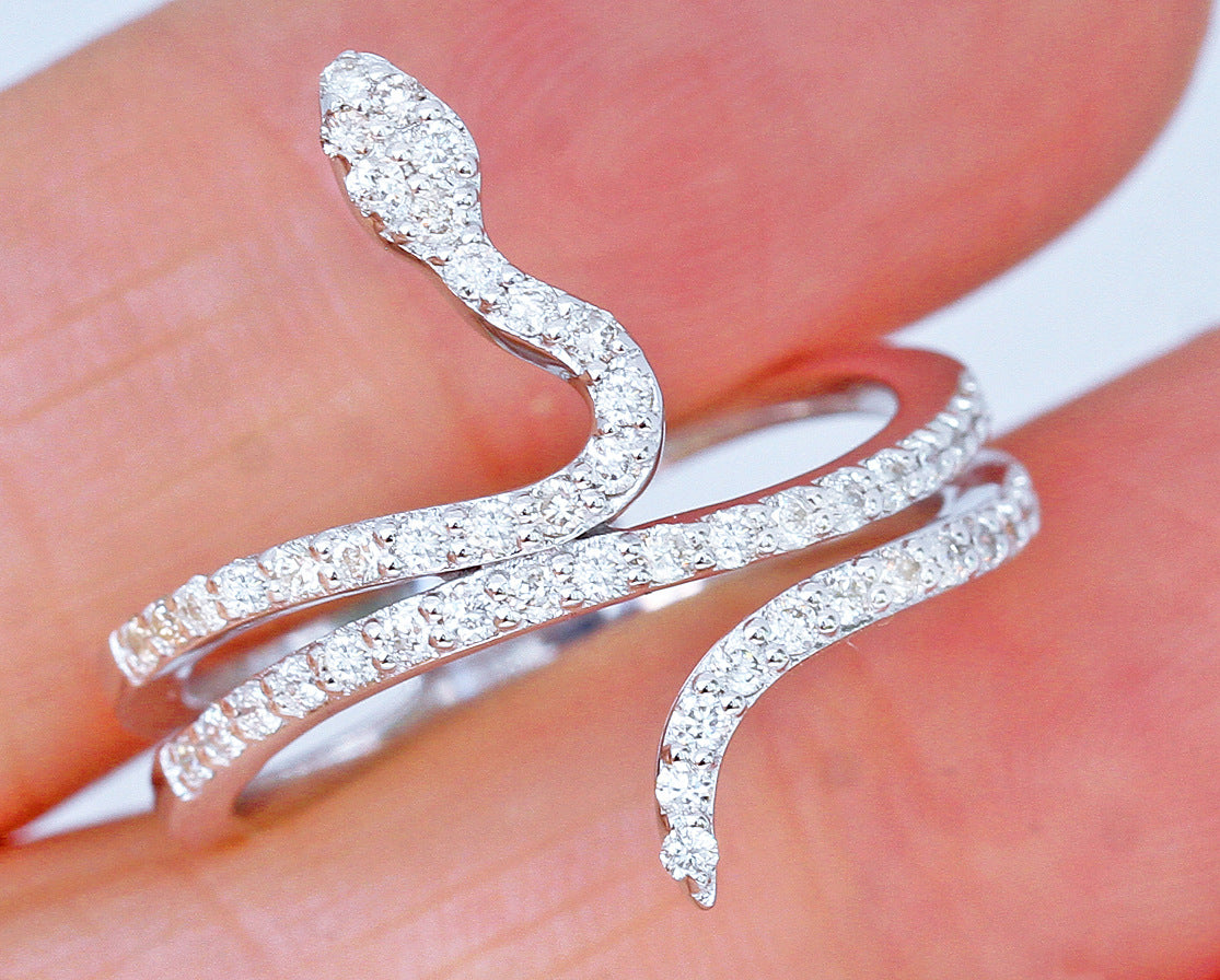 Women's Snake Ring with Sparkling Diamonds and Micro Zircon