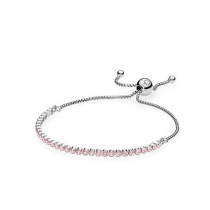 Sterling Silver Sparkling Pink Bright Zircon Bracelet Cord