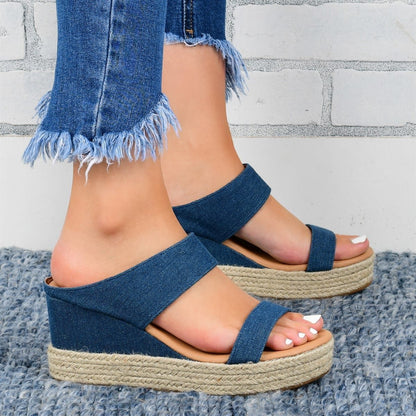 Wedge Heel Slippers Casual Sandals Hemp High Wedge Heel Shoes