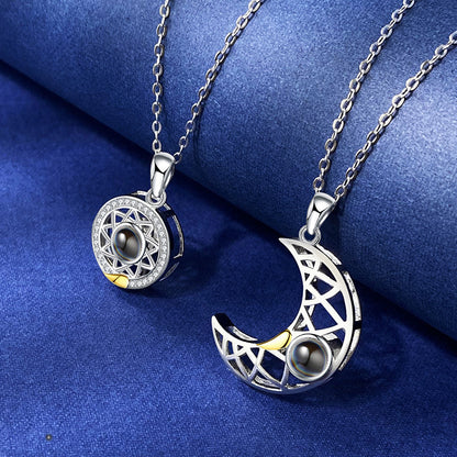 Sun Moon Shape Couple Personalized Necklaces Wedding Birthday Jewelry  Languages I Love You Projection Pendant Necklace Gifts