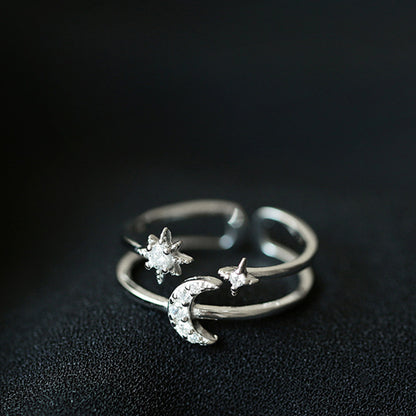 Sparkling Diamond Star Moon Opening Ring