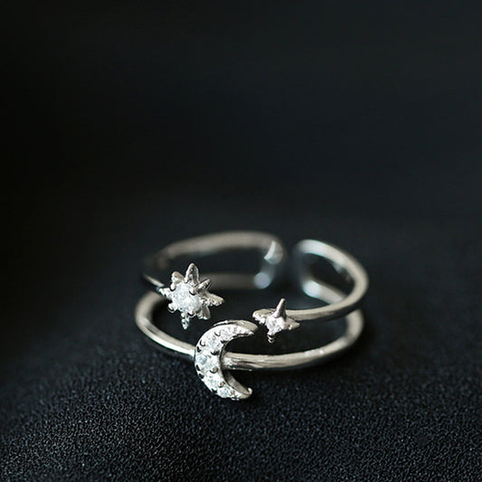 Sparkling Diamond Star Moon Opening Ring