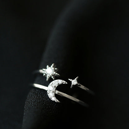 Sparkling Diamond Star Moon Opening Ring