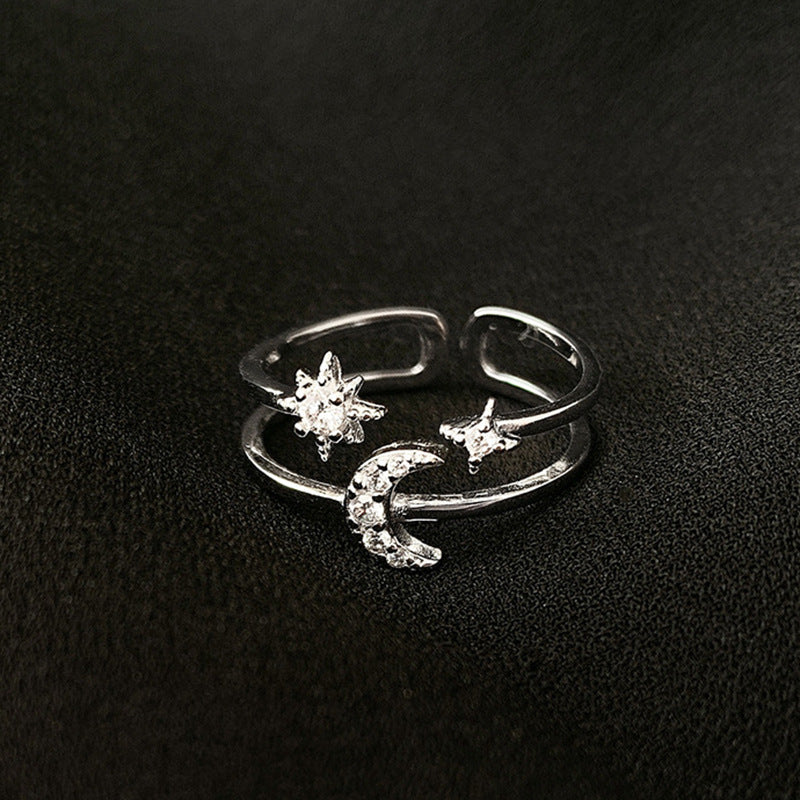 Sparkling Diamond Star Moon Opening Ring