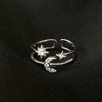 Sparkling Diamond Star Moon Opening Ring