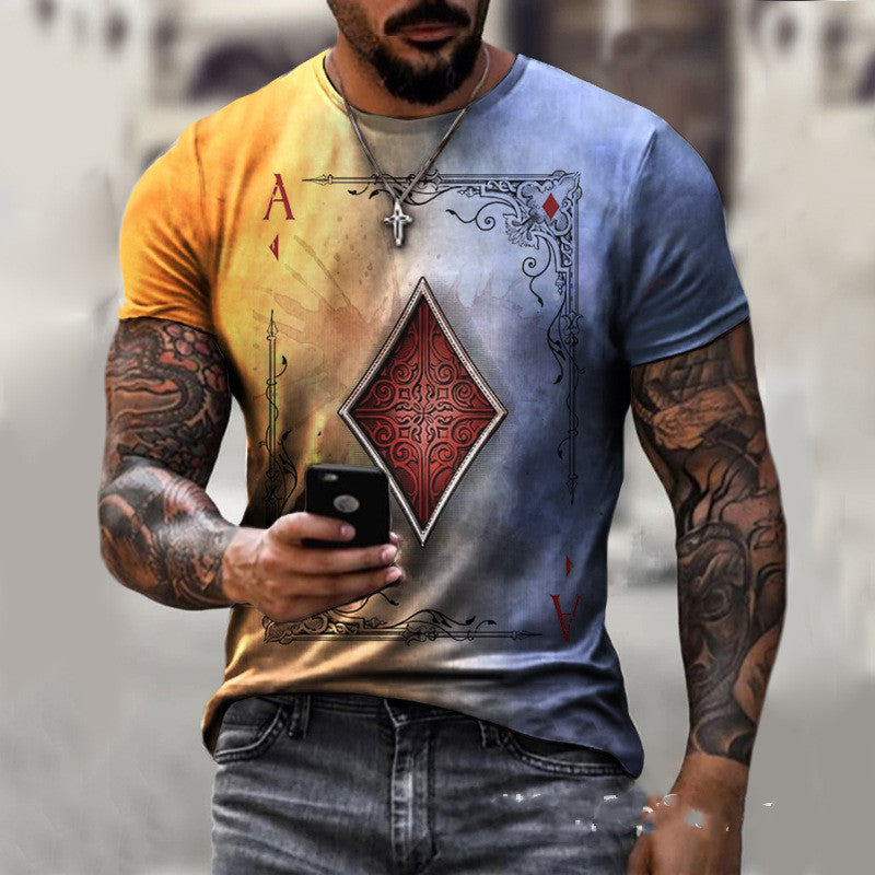 Playing Card Printing Men's T-Shirt Top