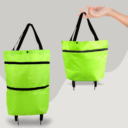 2 in 1 Foldable Shopping Cart with Wheels Premium Oxford Fabric Multifunction Shopping Bag Organizer High Capacity