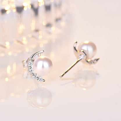 Sparkling Diamond Pearl Earrings Femininity Korean Personality Gift Earrings