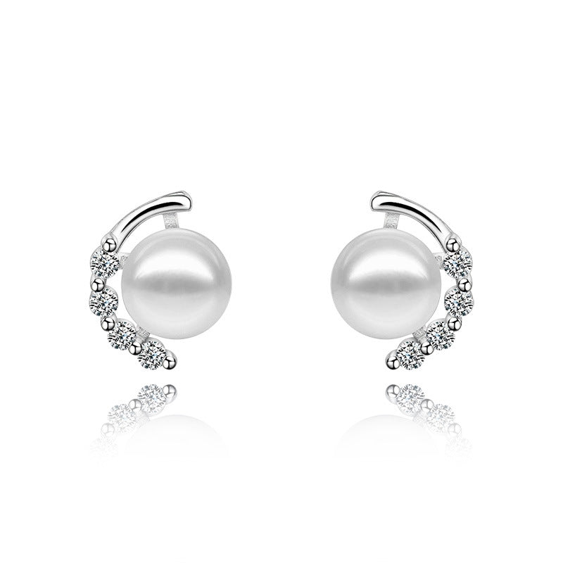 Sparkling Diamond Pearl Earrings Femininity Korean Personality Gift Earrings