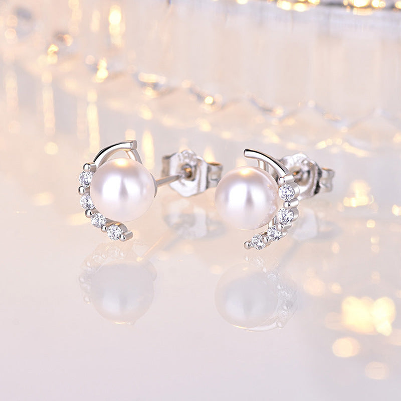 Sparkling Diamond Pearl Earrings Femininity Korean Personality Gift Earrings