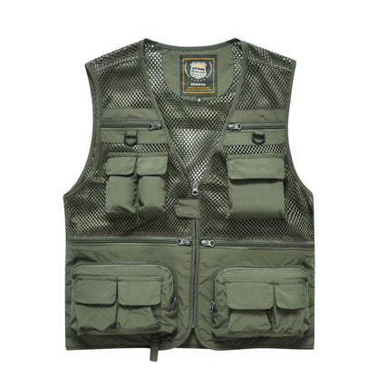 Summer Men's Outdoor Fishing Mesh Vest Jackets Travel Photography Waistcoats Man Jungle Tactical Quick Dry Multi Pockets Jacket