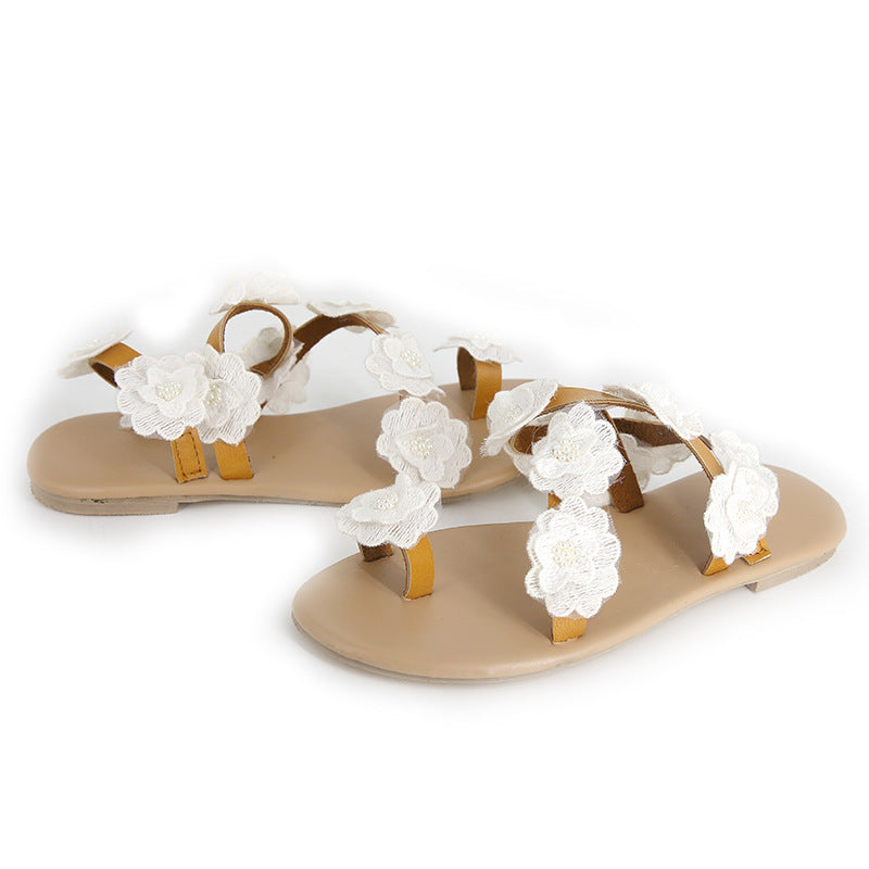 Pu Toe Flowers Flat Bottom Sandals