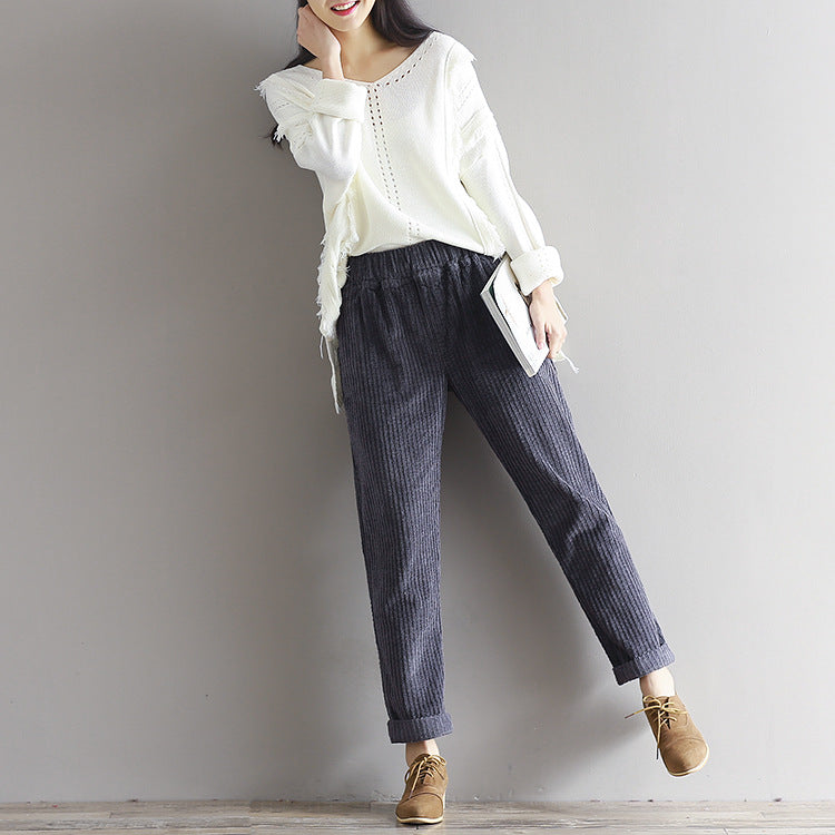 Large Size Women's Art Fan Xian Thin Corduroy Pants Autumn And Winter Loose Casual Trousers