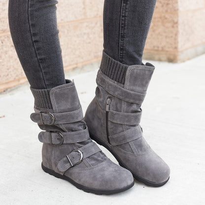 Casual Winter Boots - Strap Buckle