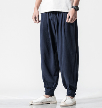 Chinese style cotton and linen casual trousers loose harem pants bloomers