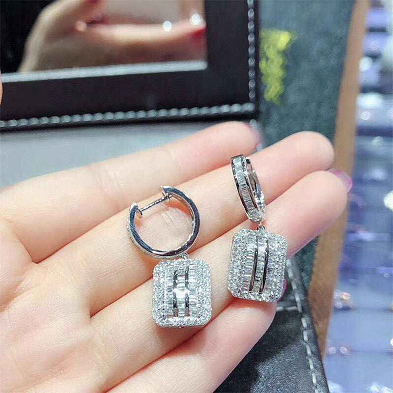 Super Sparkling Crystal Hook Zircon Pendant Earrings