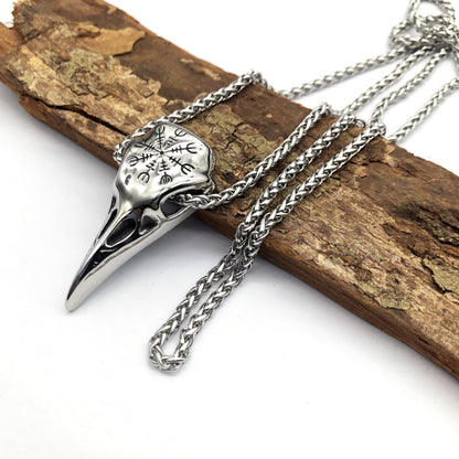 Mens Fashionable Vintage Viking Symbol Skull Eagle Beak Pendant Necklace