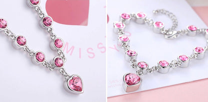 Crystal peach heart sparkling diamond all-match bracelet