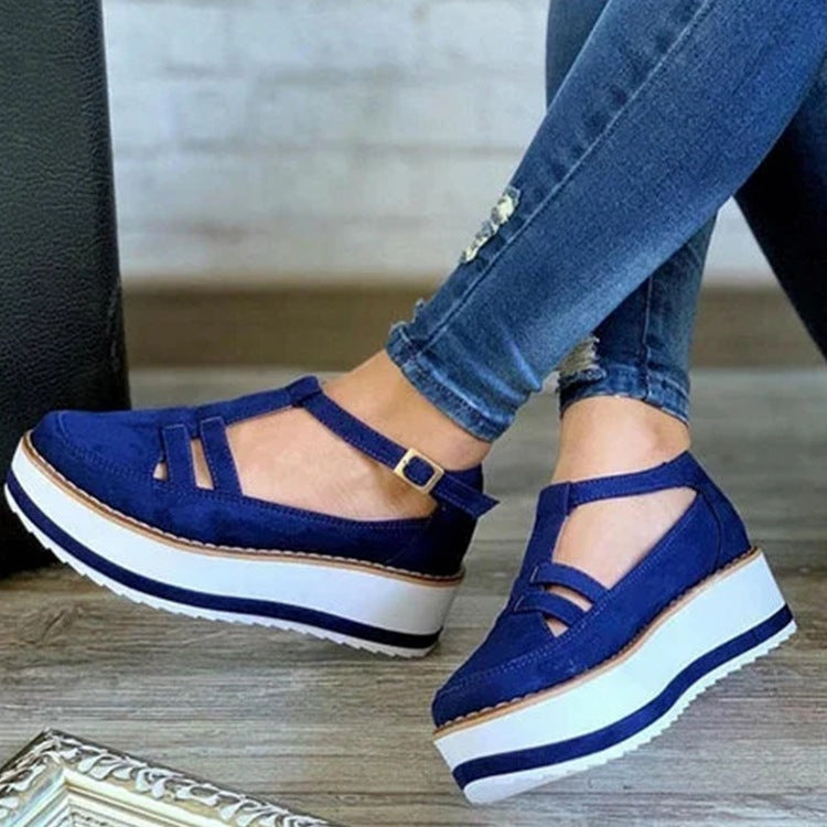 Women's Buckle Platform Sandals with Round Toe and Hollow Design