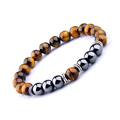 Explosion-Style Yellow Tiger Eye & Black Obsidian Elastic Bracelet — Bold & Protective Beaded Design