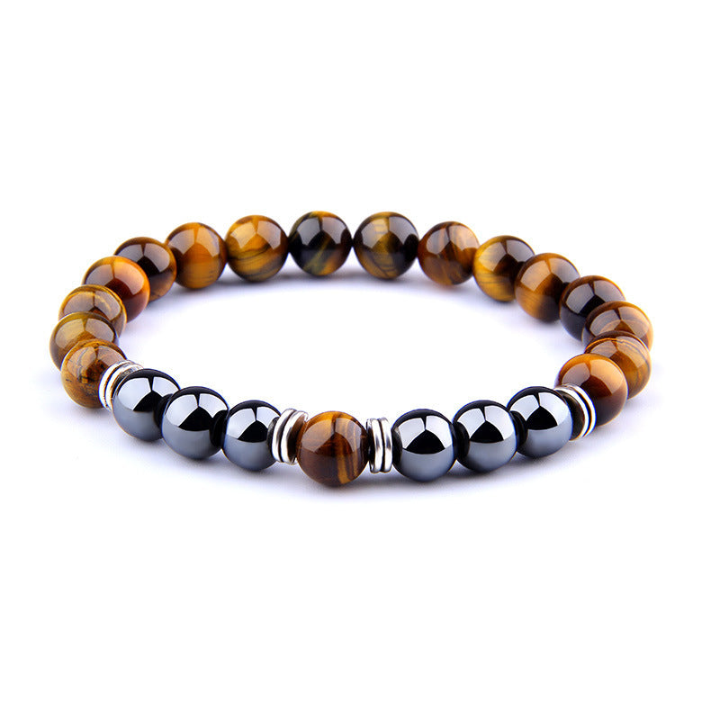 Explosion-Style Yellow Tiger Eye & Black Obsidian Elastic Bracelet — Bold & Protective Beaded Design