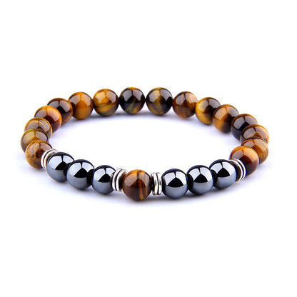 Explosion-Style Yellow Tiger Eye & Black Obsidian Elastic Bracelet — Bold & Protective Beaded Design