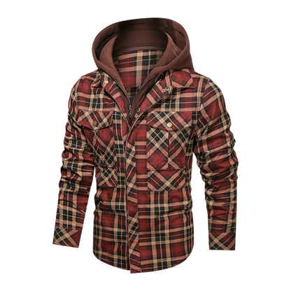 Men Long-sleeved Plaid Jacket Regular Fit Fleece Detachable Hoodies Jackets