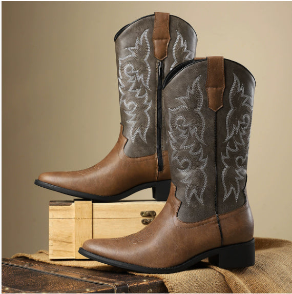 Men's Embroidery Retro High Leg Boot