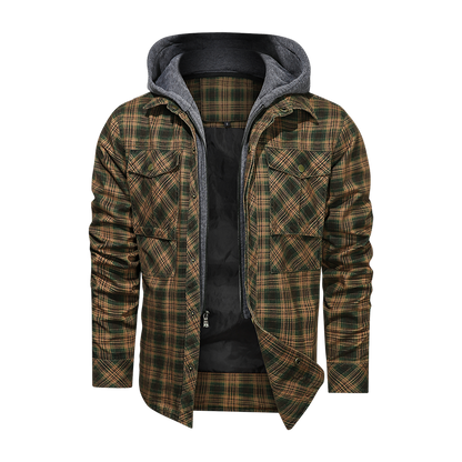 Men Long-sleeved Plaid Jacket Regular Fit Fleece Detachable Hoodies Jackets