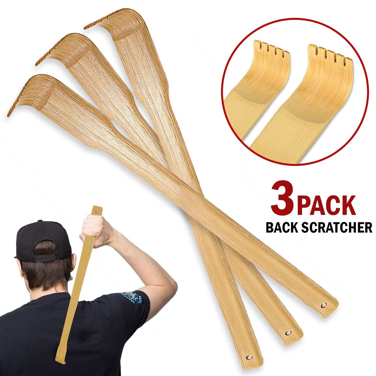 3pcs Natural Bamboo Back Scratcher Long Handle Pick Itch Relief Handcraft Tools