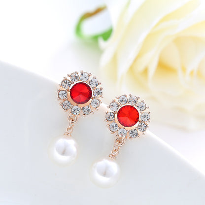 Sparkling Crystal Diamond Pearl Stud Earrings