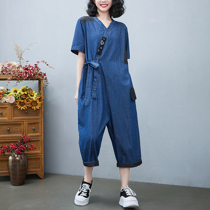 Women's Fashion Drawstring Denim Jumpsuit