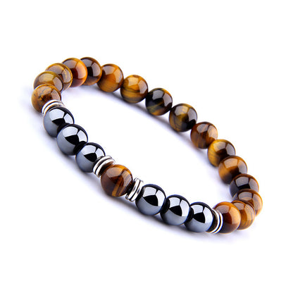Explosion-Style Yellow Tiger Eye & Black Obsidian Elastic Bracelet — Bold & Protective Beaded Design