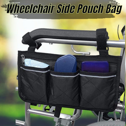 Outdoor Wheelchair Side Pouch Storage Bag Armrest Pocket Organizer Holder Pack