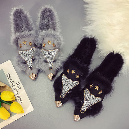 Pointed Toe, Flat Heel Fur Shoes